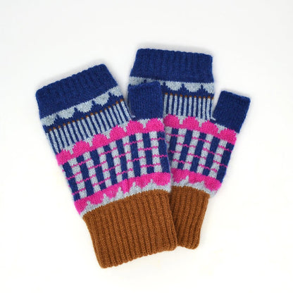 Flora Wrist Warmers in Dark Blue