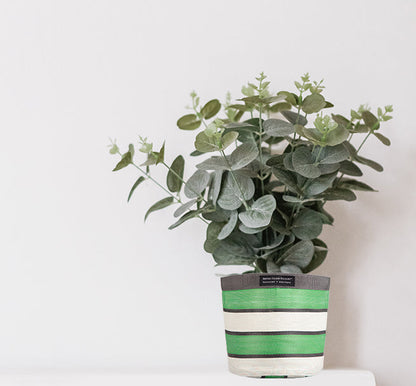 Eco Woven Plant Pot Cover In Grass Green, Indigo & Pearl