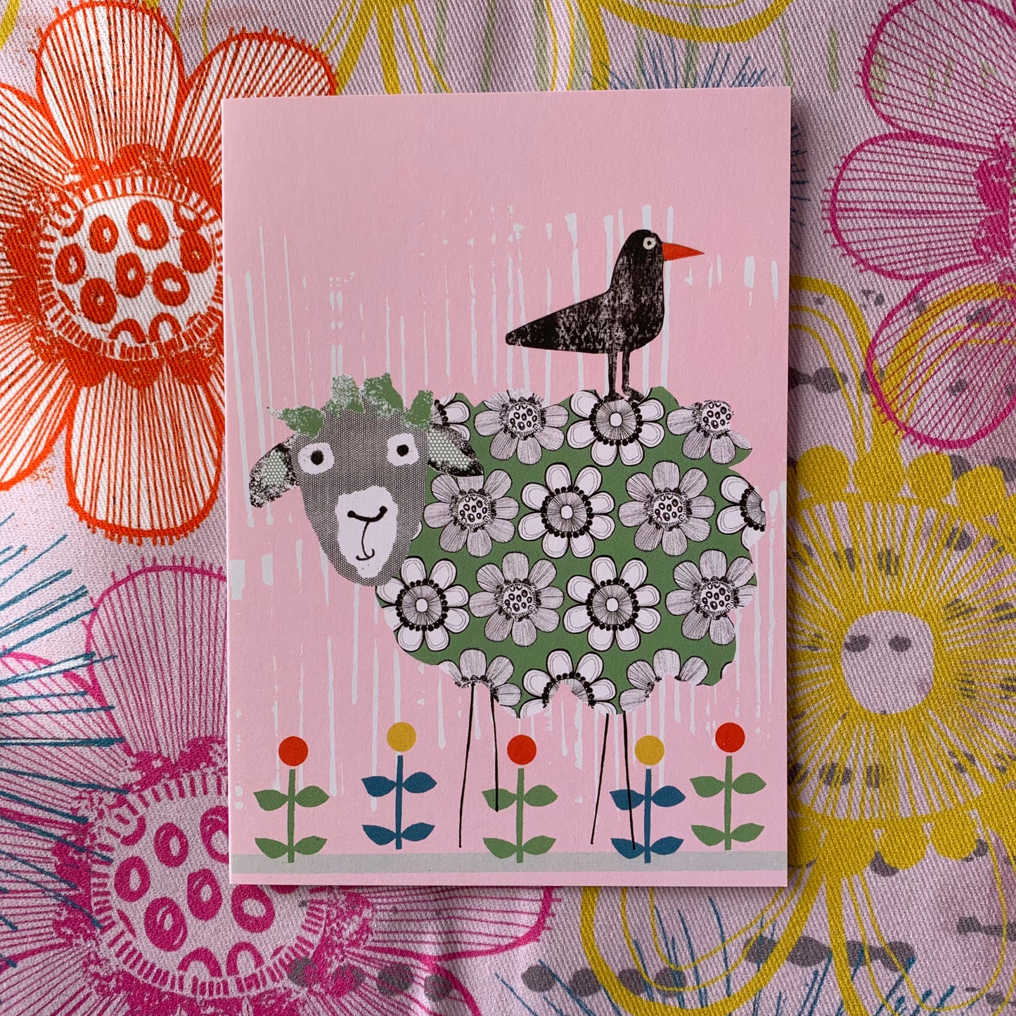 Floral Green Sheep Card