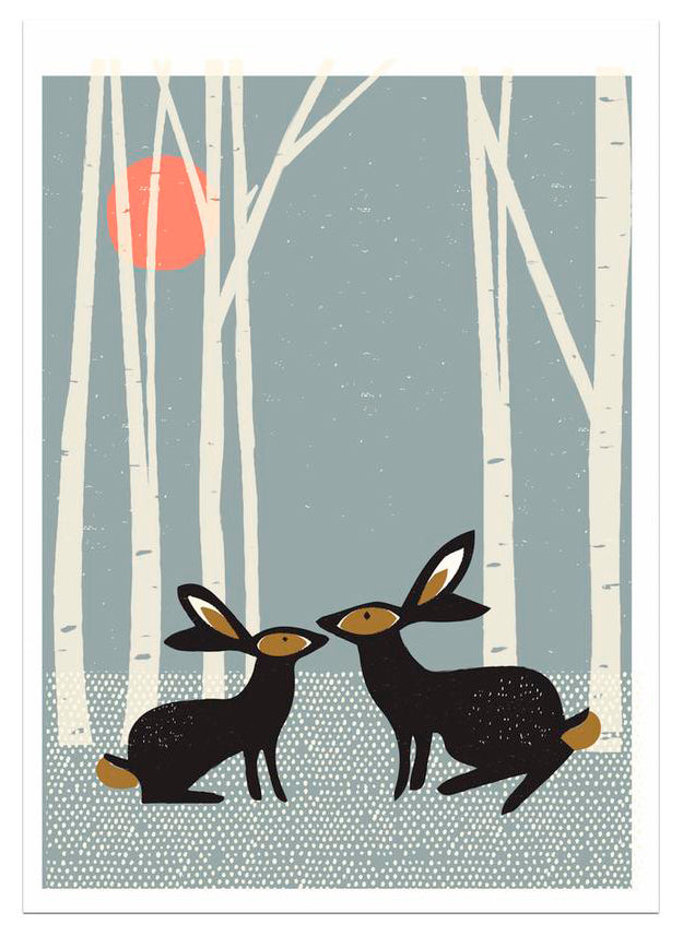 Sunset Hares A4 Art Print