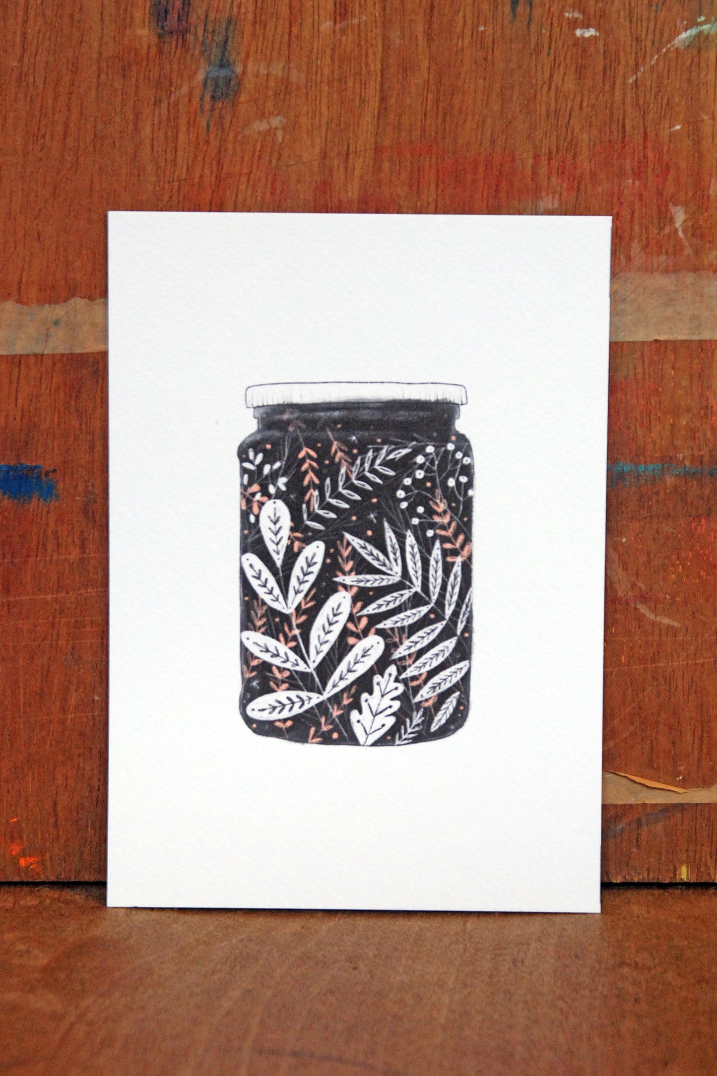 Floral Jam Jar Black and White Illustration