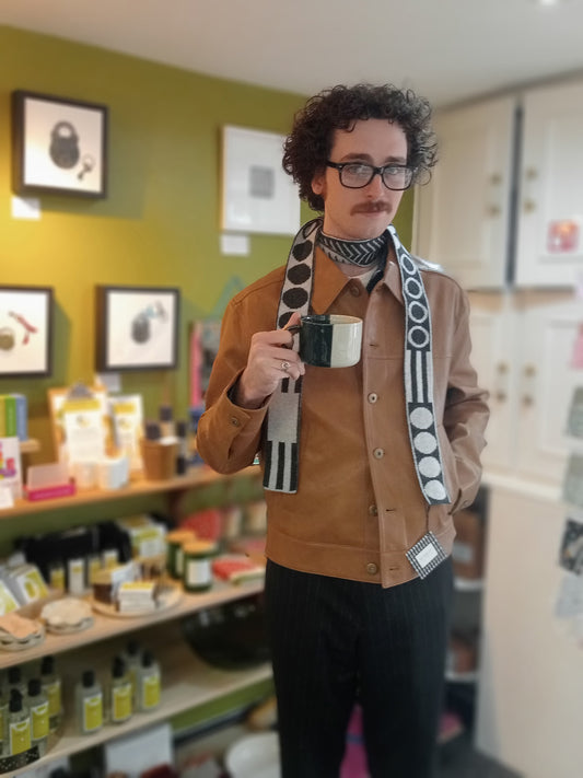 Charcoal and Grey - Mixed Shapes Skinny Scarf