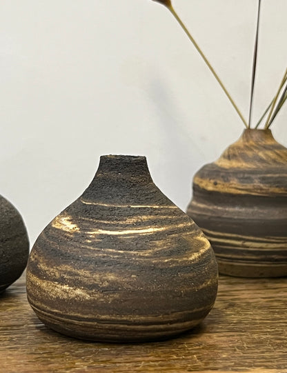 Stoneware and Porcelain Mix with Black Sand and Swirls Mini Vase