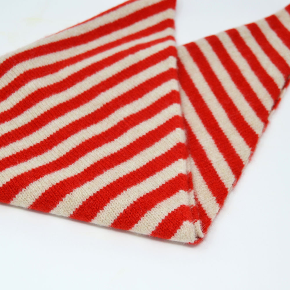 Lambswool Neckerchief in Oatmeal and Red Stripe