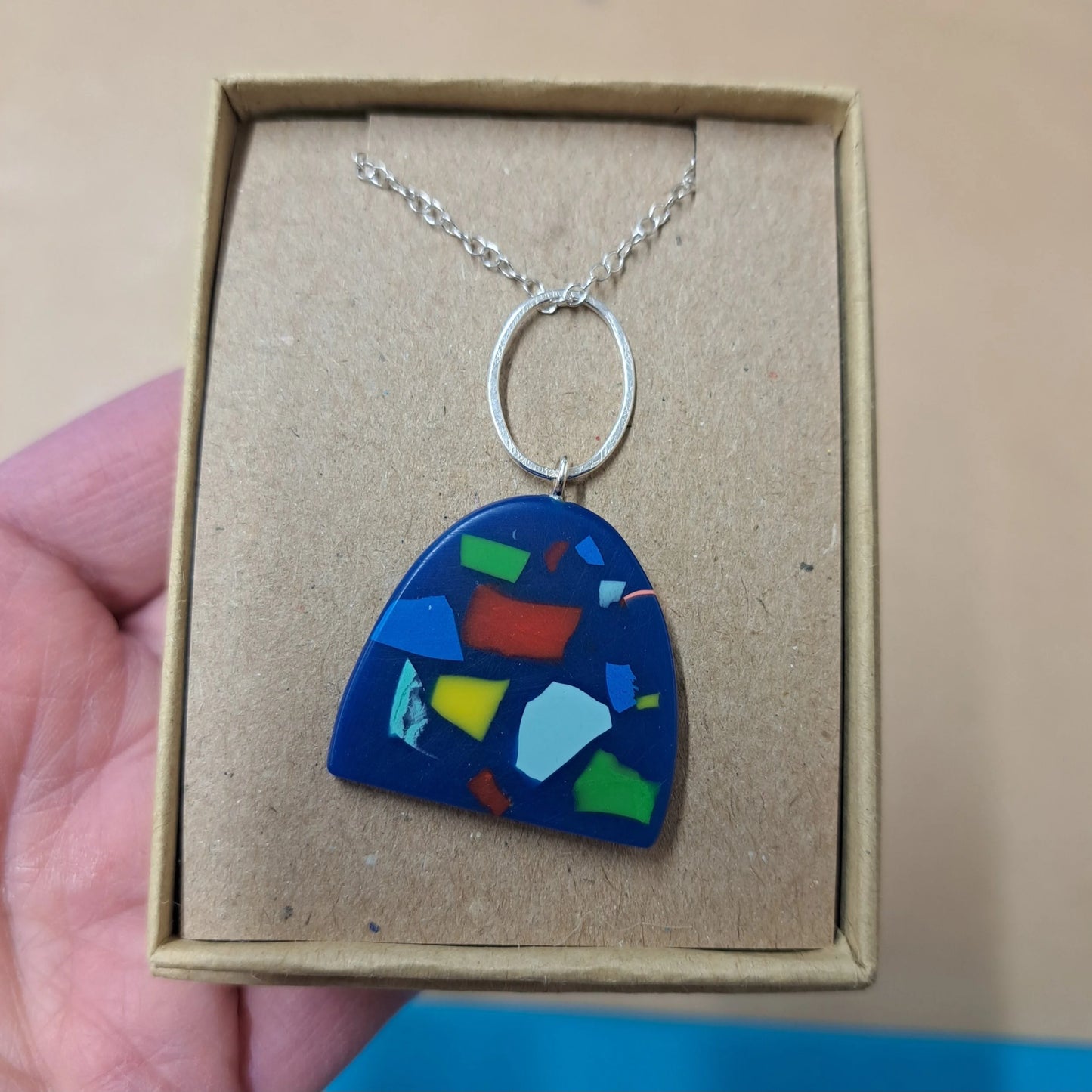 Ocean Blue Speckle Demi Pendant with Link