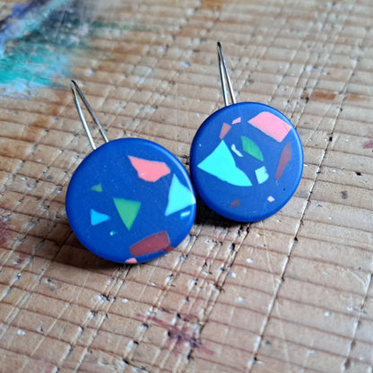 Ocean Blue Speckle Large Round Drop Earrings