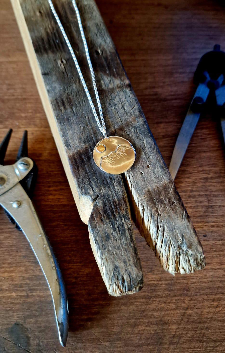 Silver and Brass Round Mountain Pendant - Made to Order