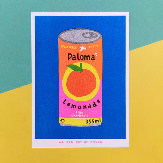 A risograph print of can of Paloma Lemonade