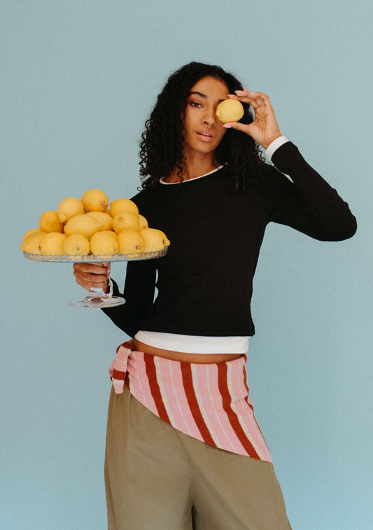 Merino Wool Triangle Scarf in Pink & Rust Stripe