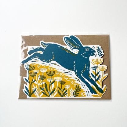 Die-Cut Greetings Card - Leaping Hare