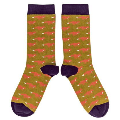 Women's Organic Cotton Crew Socks. Fox- Green/Aubergine