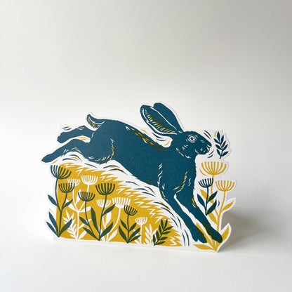 Die-Cut Greetings Card - Leaping Hare