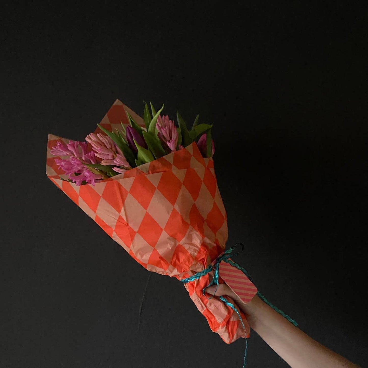 Luxury Tissue Paper Diamond/Stripe- Fluoro Orange & Peach