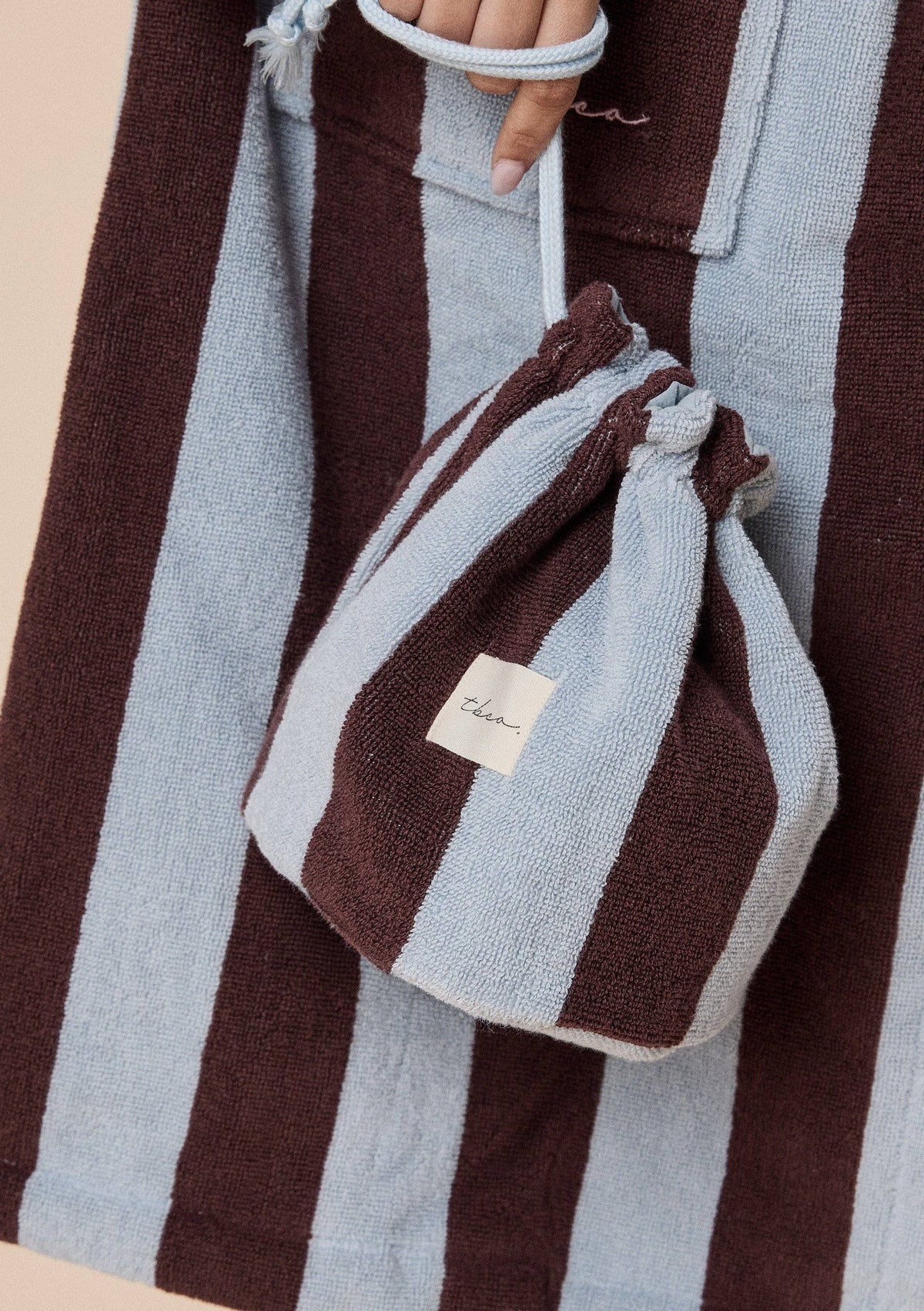 Terry Cotton Wash Bag in Blue Stripe