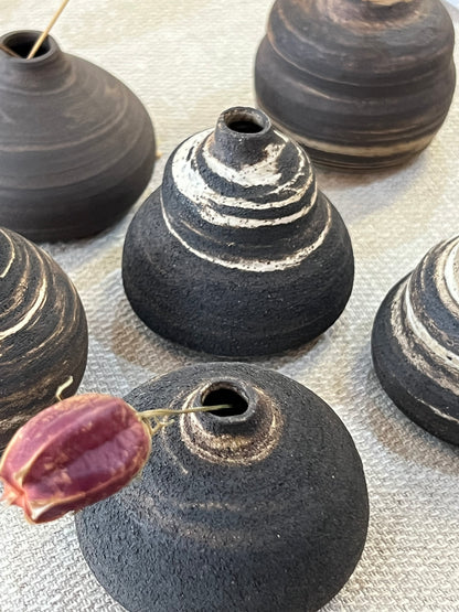 Stoneware and Porcelain Mix with Black Sand and Swirls Mini Vase