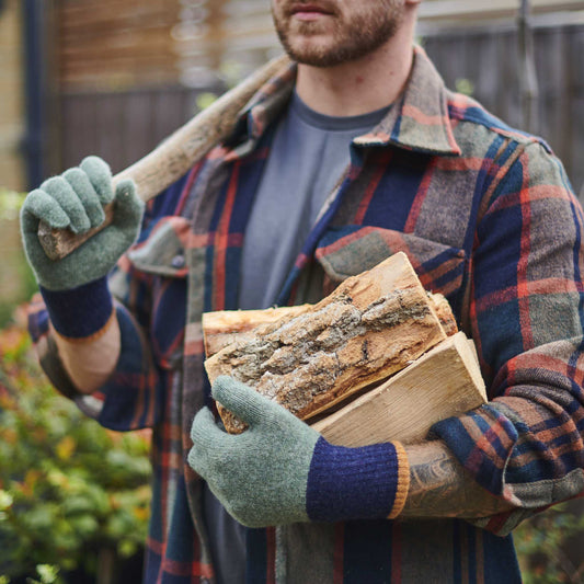 Green/navy Men's Lambswool Gloves
