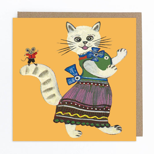 White Cat and Little Mouse Greeting Card