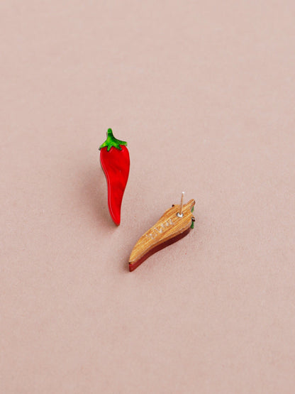 Mini Chilli Pepper Studs by Wolf and Moon