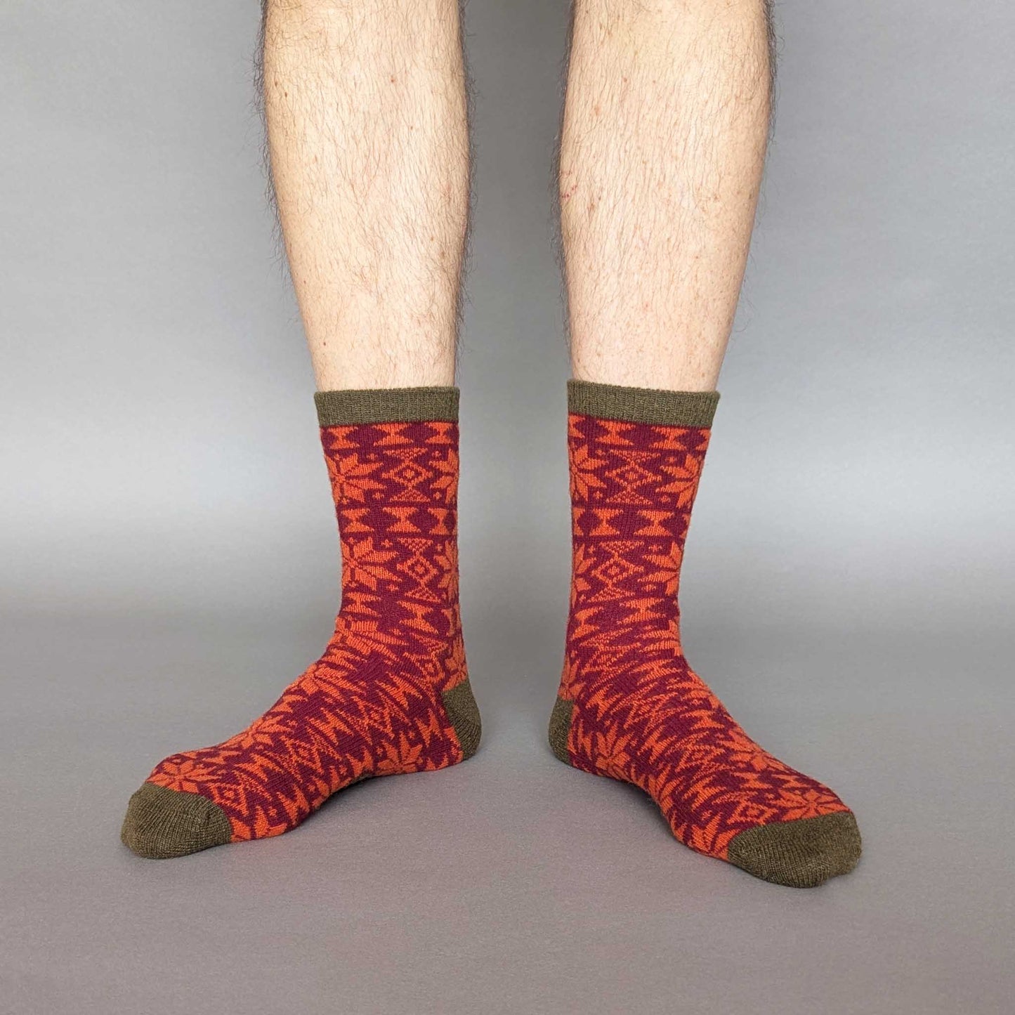Men's Lambswool Ankle Socks : Fair Isle - Plum
