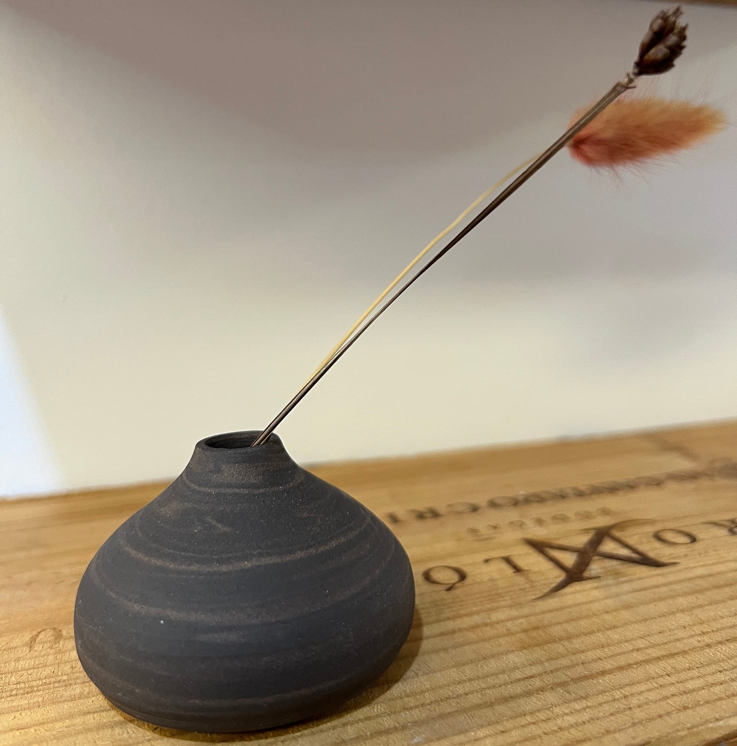 Stoneware and Porcelain Mix with Black Sand and Swirls Mini Vase