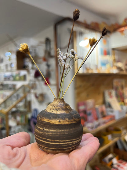Stoneware and Porcelain Mix with Black Sand and Swirls Mini Vase