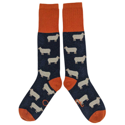 Women's Lambswool Boot / Long Socks : Sheep - blue