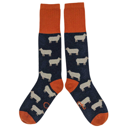 Women's Lambswool Boot / Long Socks : Sheep - blue