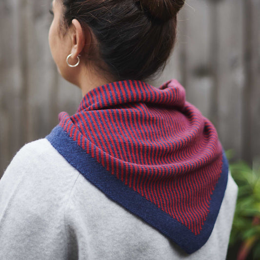 Scarlet Red/Navy Fine Stripe Lambswool Triangle Scarf