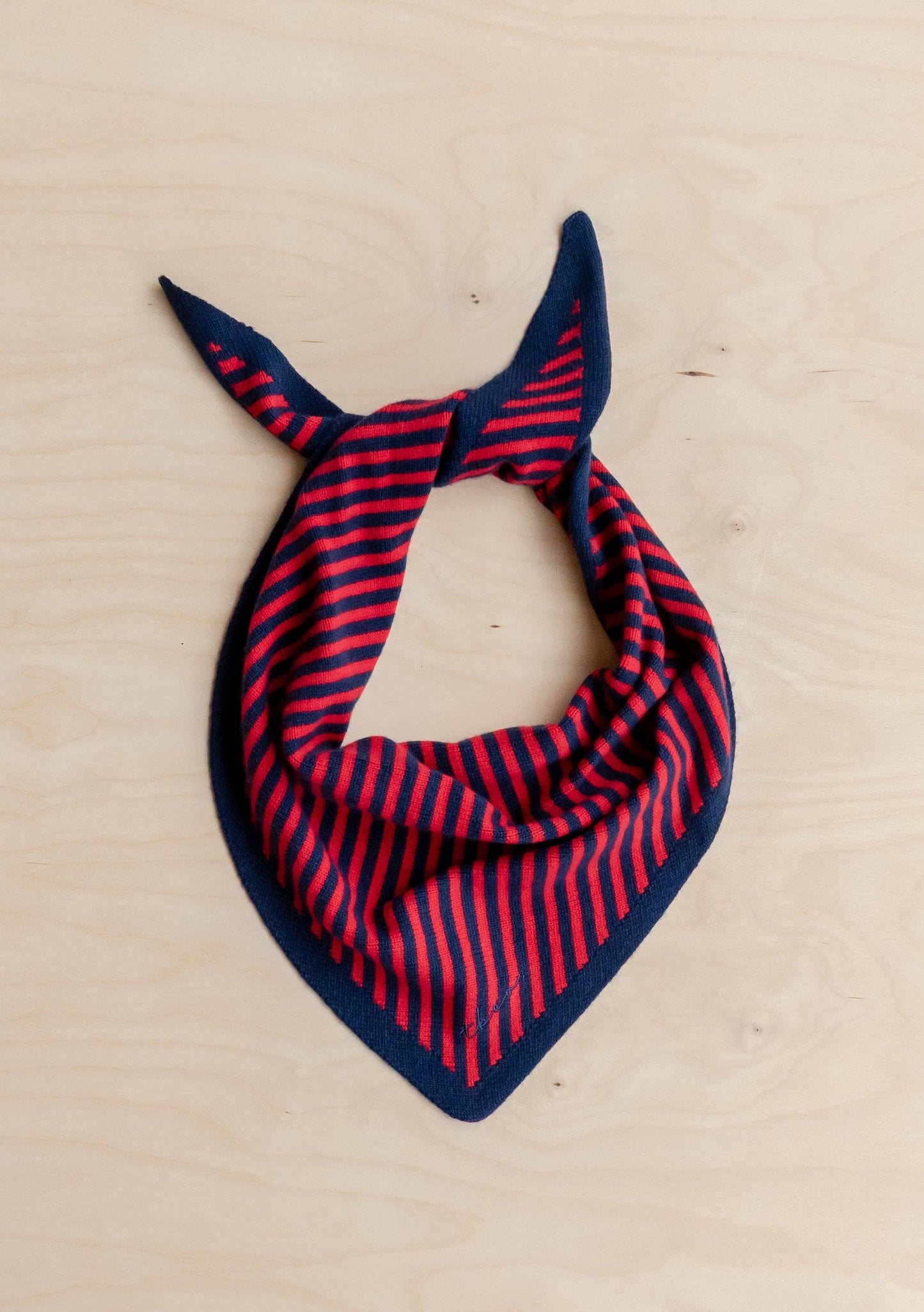 Merino Wool Triangle Scarf in Navy & Red Stripe