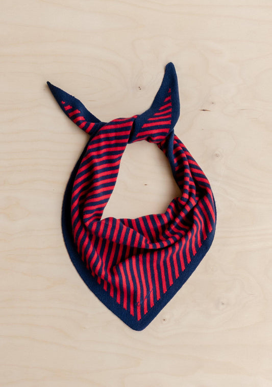 Merino Wool Triangle Scarf in Navy & Red Stripe