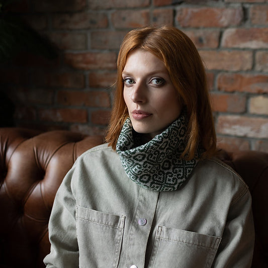 Moss Green and Grey Snood in " Baltic Heritage" pattern