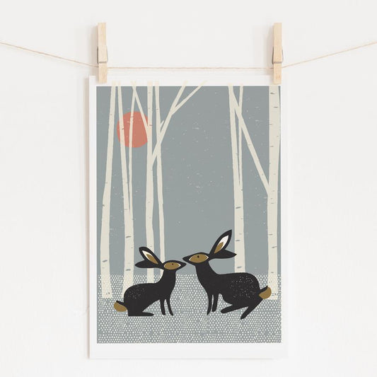Sunset Hares A4 Art Print