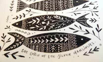 The Catch of the Silver Darlings Black and White Illustration