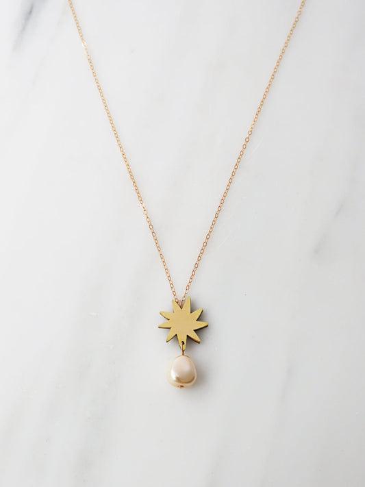 Kara Necklace - Brass and Pearl