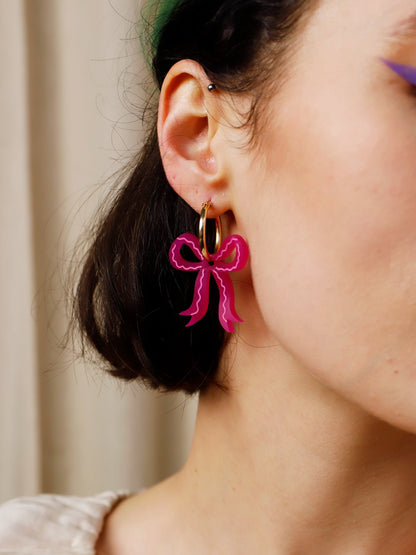 Mini Bow Hoops in Magenta