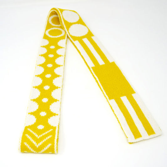 White and Mustard - Mixed Shapes Skinny Scarf