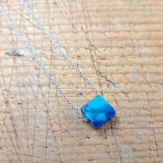 Blue Speckle - Little Block Bead Necklace