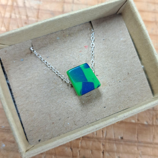 Green Speckle - Little Block Bead Necklace