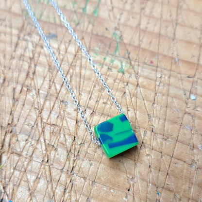 Green Speckle - Little Block Bead Necklace