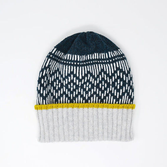 Petrol Green and Grey  Knitted Lambswool Hat