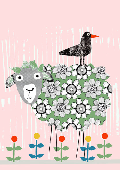 Floral Green Sheep Card