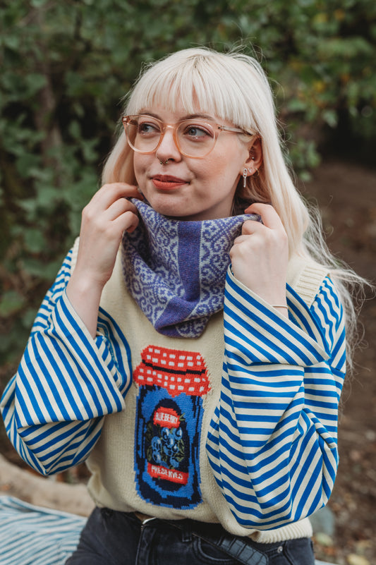 Heather and Silver Snood in " Baltic Heritage" pattern