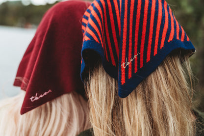 Merino Wool Triangle Scarf in Navy & Red Stripe