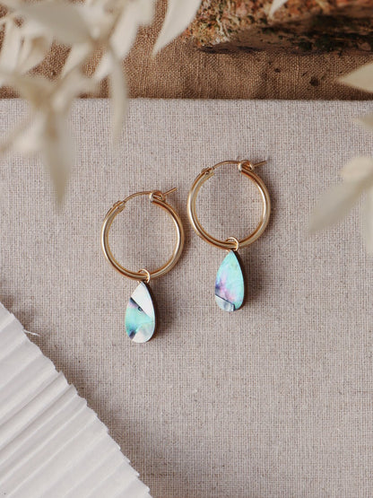 Raindrop Hoops in Blue Mother of Pearl - Gold
