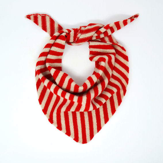 Lambswool Neckerchief in Oatmeal and Red Stripe