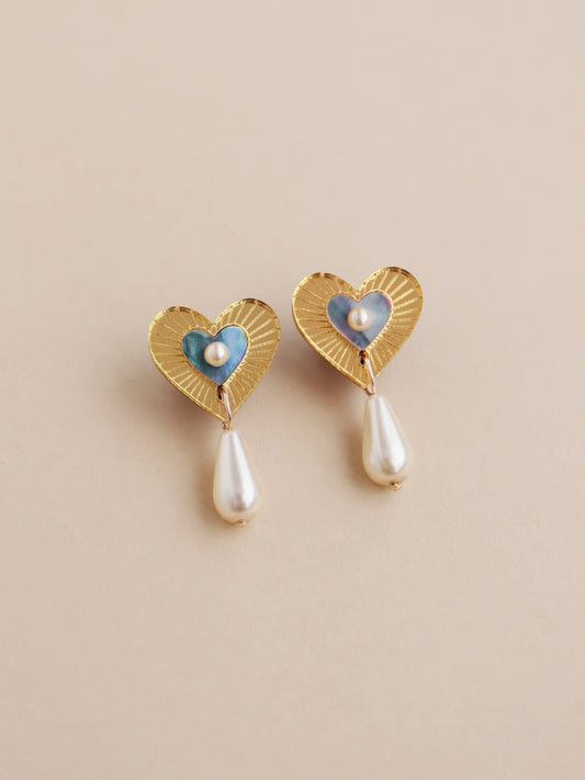 Robyn Drop Studs in Blue Mother of Pearl