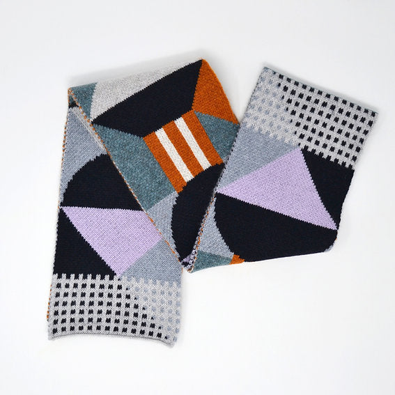 Geometric Patterned Lambswool Scarf in Rust and Lichen