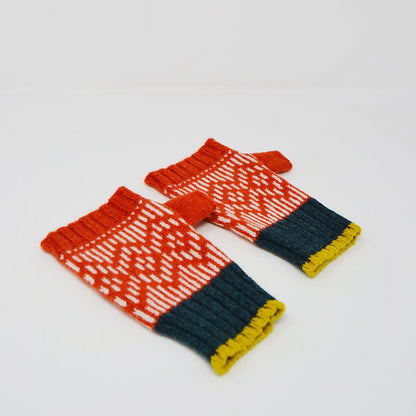 Rust Orange and Forest Green Fingerless Gloves