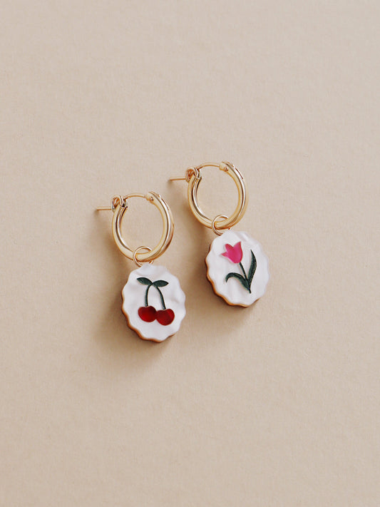 Tulip and Cherry Charm Earrings