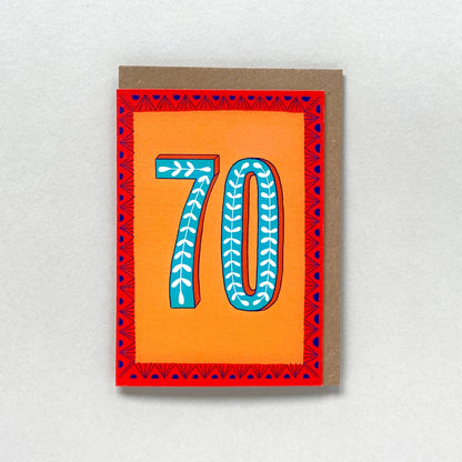 Happy 70th Birthday Greetings Card - Yellow & Red